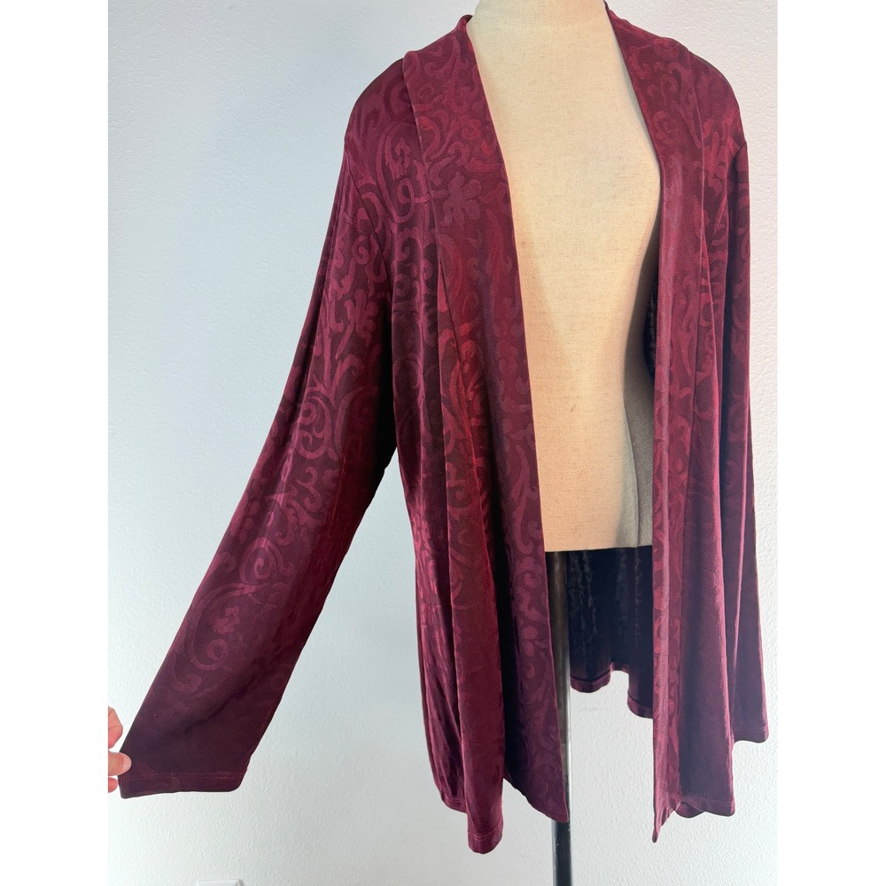 Vintage 90s Coldwater Creek Jacquard Cardigan Burgandy Whimsigoth Grunge 1X